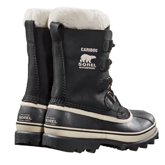 New SOREL Women's Caribou Waterproof Winter Boot Black Stone Lace Up Warm Nubuck - Picture 2 of 7